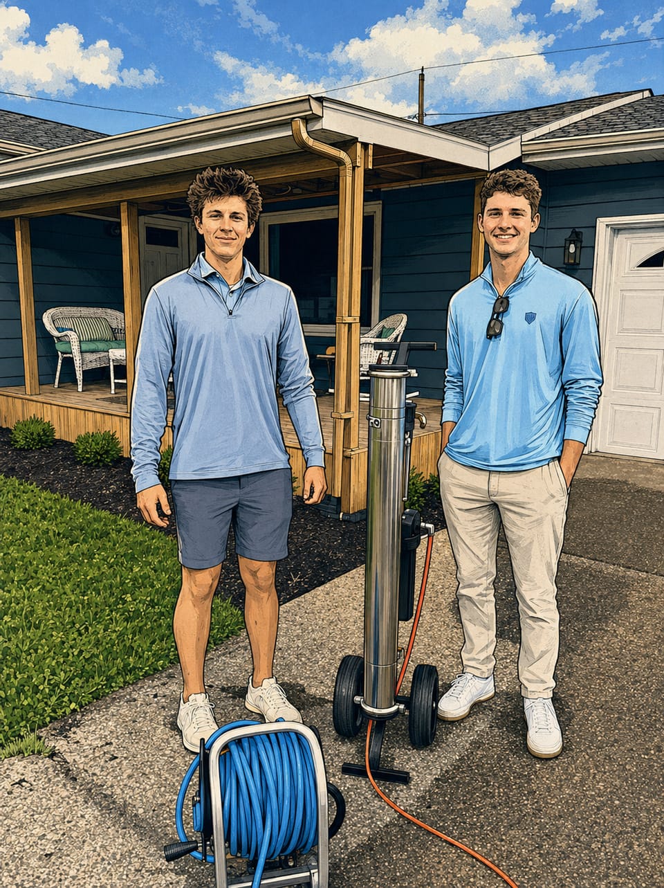 Preston Devito and Cam Gianangeli with PrimeTime window-cleaning equipment